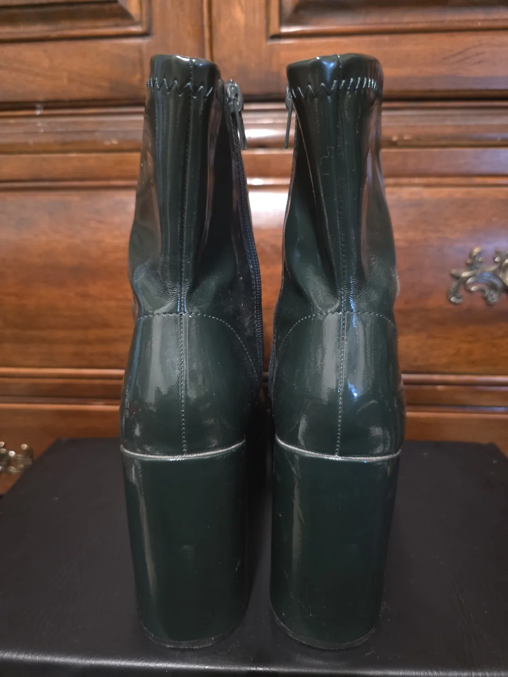 Dark Green Patent Platform Ankle Boots - Women's